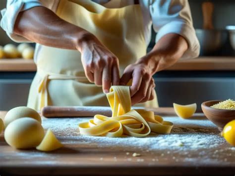 Persona amasando pasta fresca en una mesada de cocina.