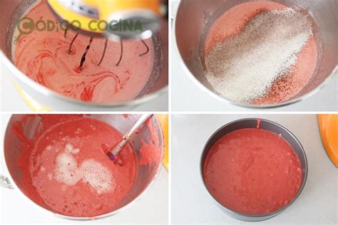 infografía con los pasos para hacer la masa del bizcocho Red Velvet
