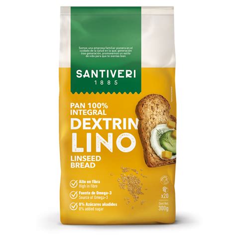 Fotografía del pan dextrinado con semillas de lino, mostrando su textura tostada y la presencia visible de las semillas.