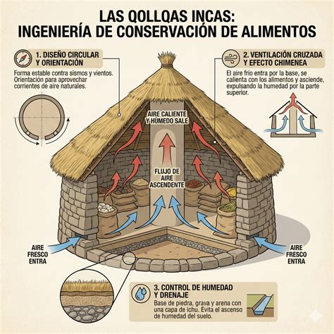 Representación artística de las qollqas incas y su función en el almacenamiento de granos.