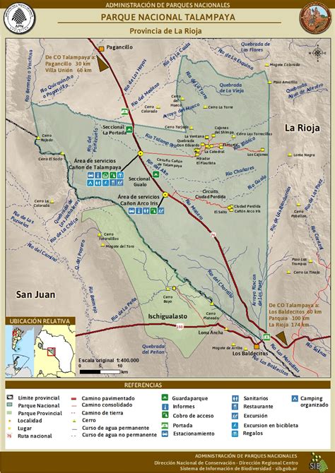 Mapa topográfico y de zonificación del Parque Nacional Pan de Azúcar