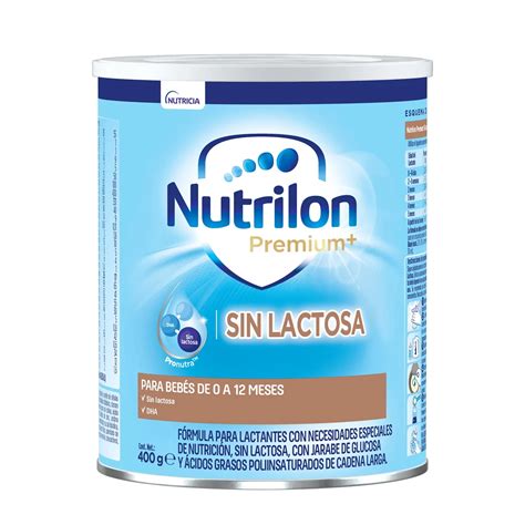 infografía sobre la composición nutricional de Nutrilon Sin Lactosa, destacando la ausencia de lactosa y la presencia de nucleótidos y ácidos grasos.