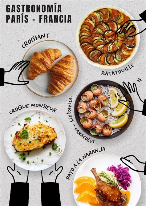 Esquema de una cocina francesa clásica con diversos platos
