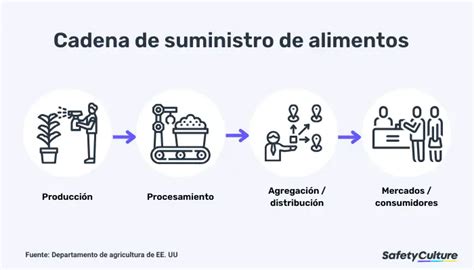 Esquema de la cadena de suministro alimentaria: desde la producción en planta hasta la red de distribución logística y el punto de venta final.