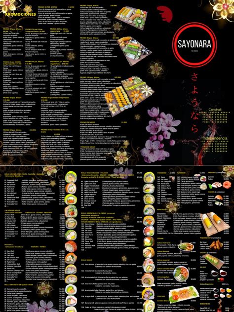 Diseño de menú de sushi con opciones variadas