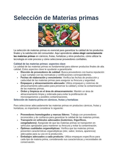 Esquema de selección de materias primas y proceso de control de calidad