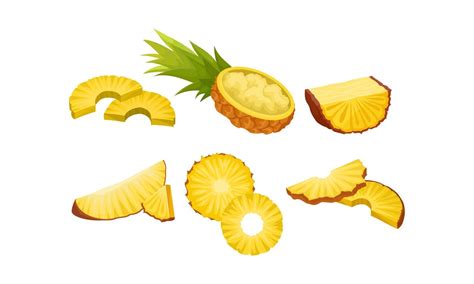 Diferentes cortes de piña: rodajas, cubos, triángulos