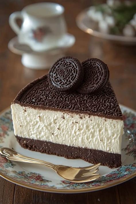 Foto cenital de un cheesecake de Oreo con una capa brillante de dulce de leche y decorado con galletas trituradas