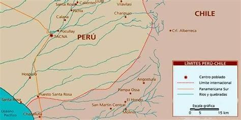 Mapa de la frontera entre Chile y Perú, mostrando el Punto Concordia y los Hitos