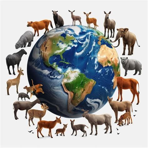 Ilustración que representa la diversidad de animales consumidos por humanos alrededor del mundo, incluyendo especies poco convencionales.