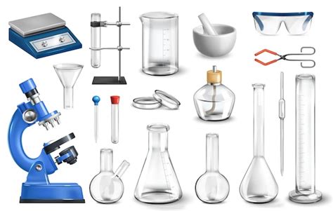 Ilustración de diversos instrumentos de laboratorio de química, incluyendo matraces, tubos de ensayo, pipetas y mecheros.