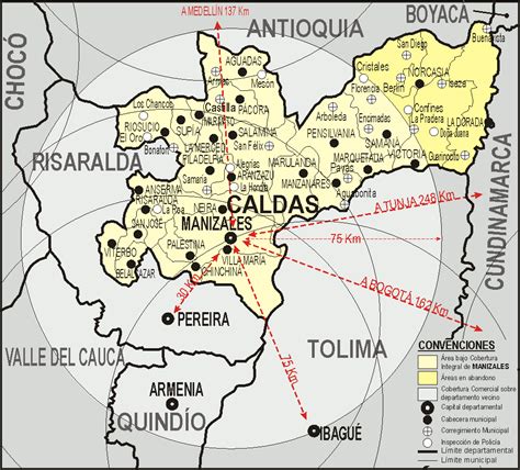 Mapa de Manizales y sus alrededores.