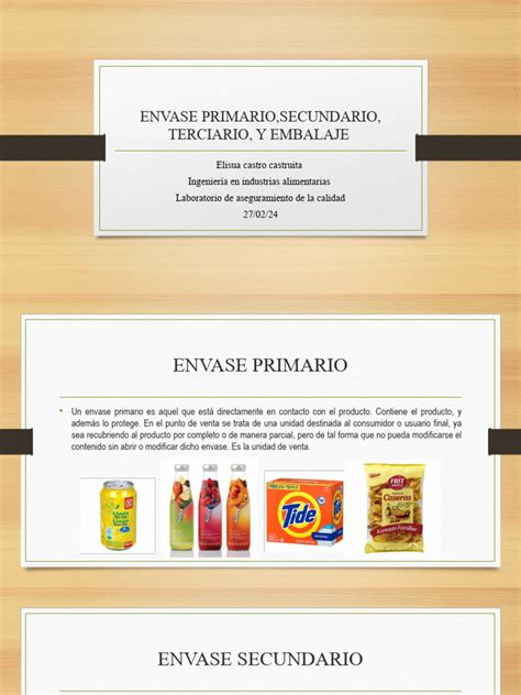 Infografía comparativa de envases primario, secundario y terciario