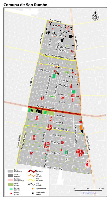 Mapa de la comuna de San Ramón destacando zonas de delivery de pizza