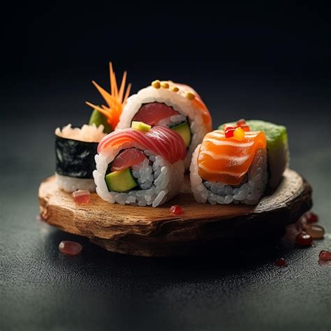 Plato de sushi con ingredientes innovadores y coloridos