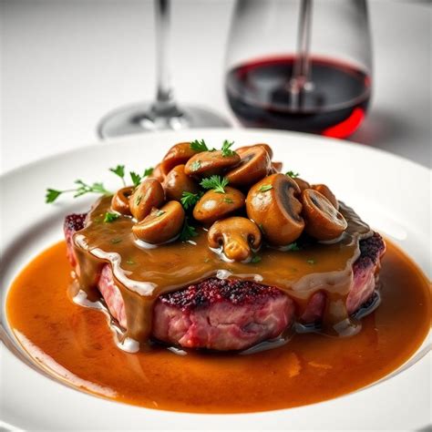 Medallones de filete mignon con salsa de vino y champiñones