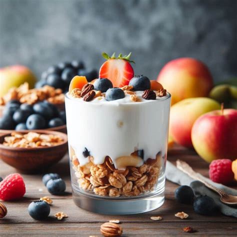 Fotografía de tarros de cristal con yogur terminado y decorado con frutas y semillas.