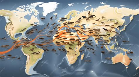 Mapa de migración del salmón y distribución de especies