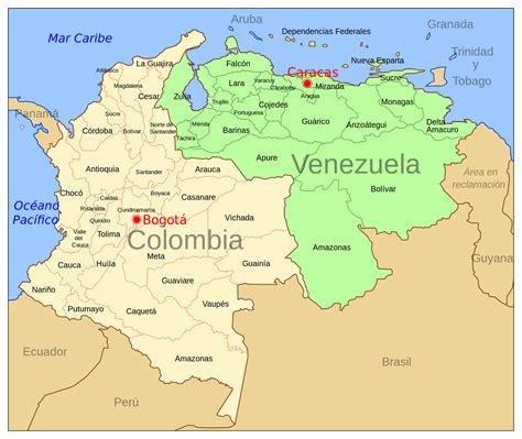 mapa de Colombia y Venezuela destacando la zona fronteriza