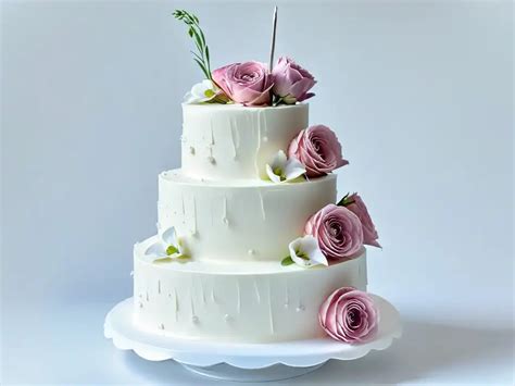 Pastel de bodas de varios pisos en color marfil con decoración floral