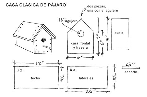 Esquema técnico de la construcción de una casita para pájaros utilizando palitos de madera