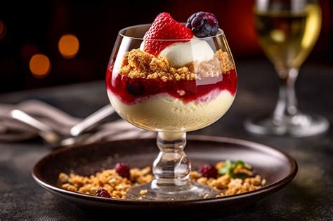 Panna cotta tradicional en copas individuales decorada con frutos rojos