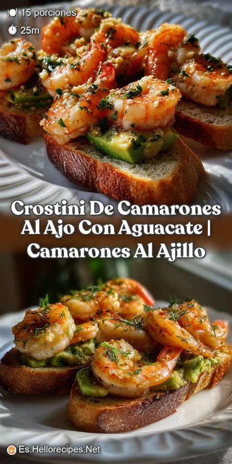 Crostini con camarones, aguacate y perejil fresco