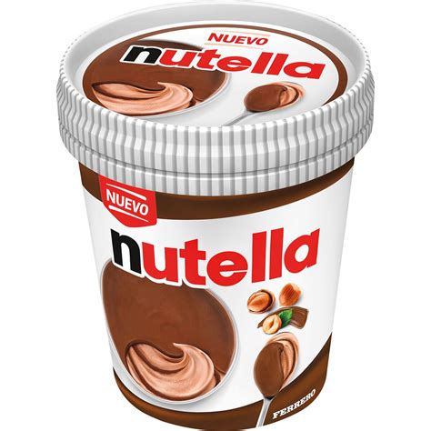 Infografía mostrando los ingredientes principales para el helado de Nutella: Nutella, nata, leche, azúcar y miel.