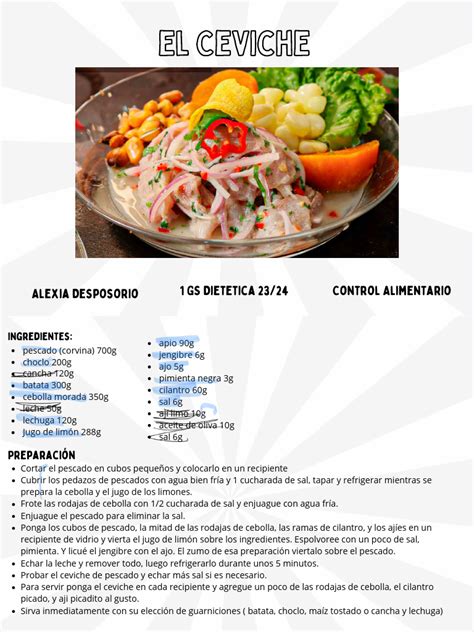 Tabla comparativa nutricional de ceviche con otros platos
