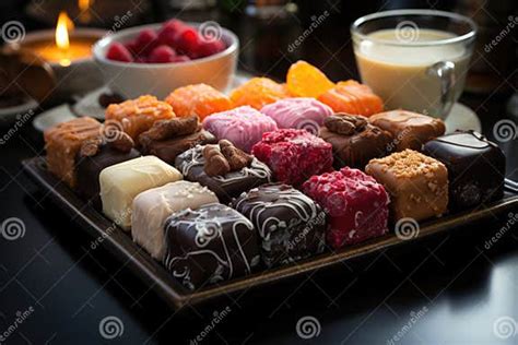 Imagen de una bandeja de dulces variados, chocolates y brownies.