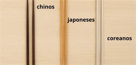 Esquema comparativo de los diferentes tipos de palillos asiáticos según su origen y material de fabricación.