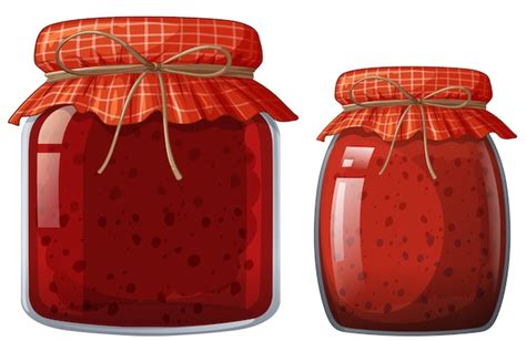 Ilustración de frascos de mermelada casera recién envasados y boca abajo para crear vacío.