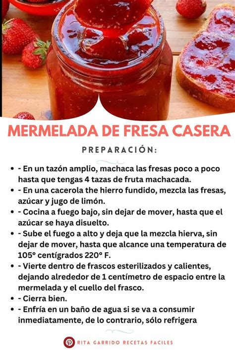 Infografía mostrando los pasos para hacer mermelada de frutilla casera con ingredientes simples.
