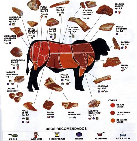 Esquema visual que muestra la combinación de distintos cortes de carne con su salsa de verduras ideal