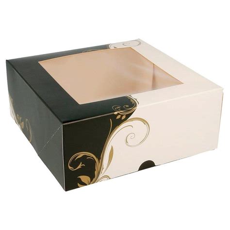 Diagrama de una caja de pastelería con ventana transparente