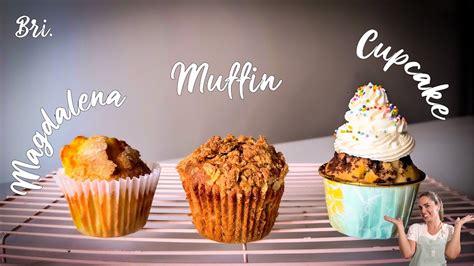 Foto comparativa de magdalenas, muffins y cupcakes para mostrar sus diferencias visuales