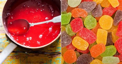 Gomitas caseras cortadas en cuadros y espolvoreadas con azúcar