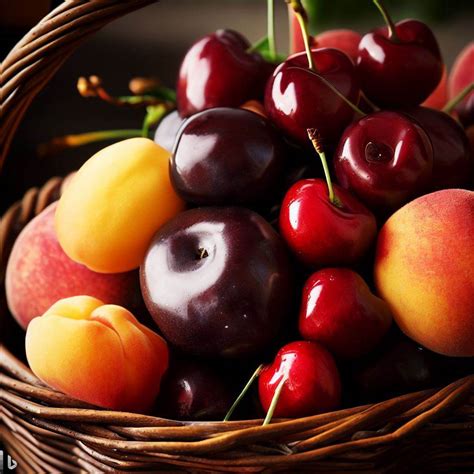 Montaje de frutas veraniegas como cerezas, duraznos y frutillas.