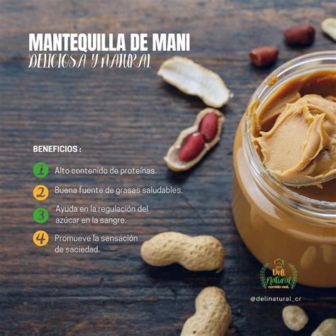 Infografía: Valores nutricionales de la mantequilla de maní (proteínas, grasas saludables y fibra).