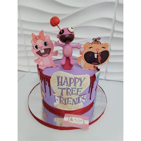 Pastel temático de Happy Tree Friends con personajes de fondant