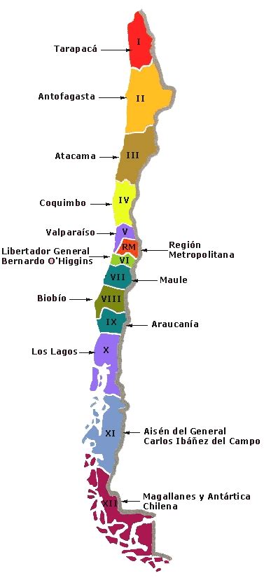 Mapa de Chile resaltando las regiones con mayor incidencia de Salmonella