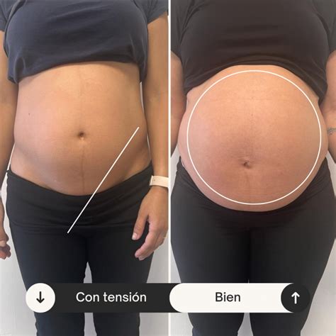Esquema ilustrativo que muestra la diferencia entre una barriga con tensión abdominal correcta (redonda) frente a una con protuberancia umbilical (no recomendable).