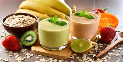 Frutas frescas y avena para preparar un batido saludable