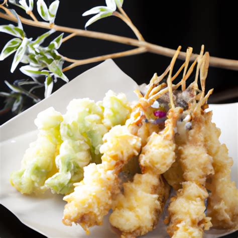 Surtido de appetizers japoneses: Gyozas, Ebi Tempura y Yakitori en un plato.