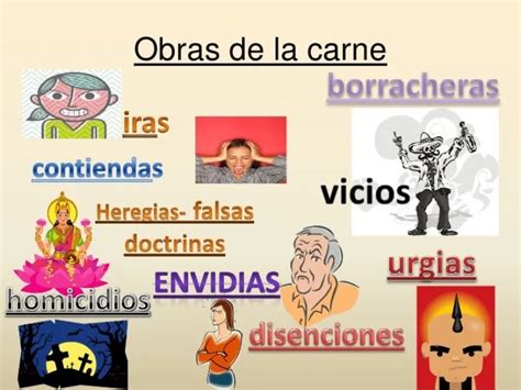 Ilustración de las obras de la carne (vicios, conflictos, idolatría)
