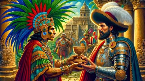 Moctezuma recibe a Hernán Cortés, escena con cacao.