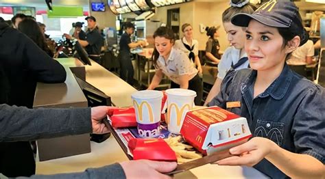Imagen de un empleado de McDonald's interactuando positivamente con un cliente, destacando el servicio al cliente.