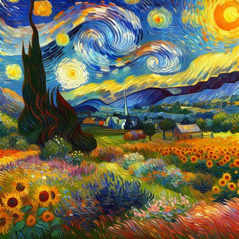Comparativa visual: una obra postimpresionista de Van Gogh con colores intensos y pinceladas expresivas.