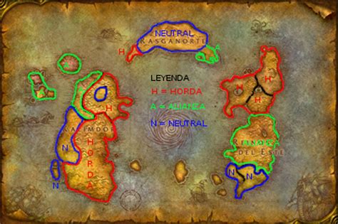 Mapa de Azeroth con las capitales de la Horda marcadas