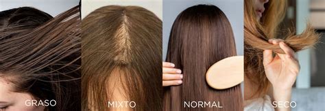Tipos de cabello (graso, seco, teñido) ilustrando cómo el vinagre de manzana beneficia a cada uno